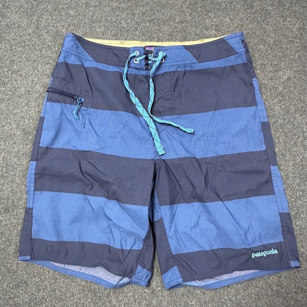 Patagonia Mens Blue Striped Board Shorts Swim Trunks Size 32 Surf
